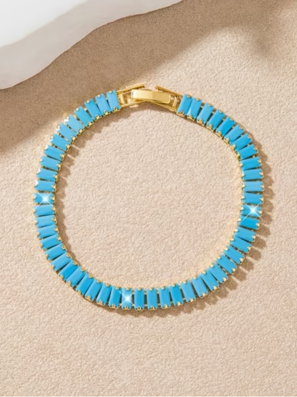 Tennis bracelet Gold-Plated Turquoise tone Link Bracelet -
